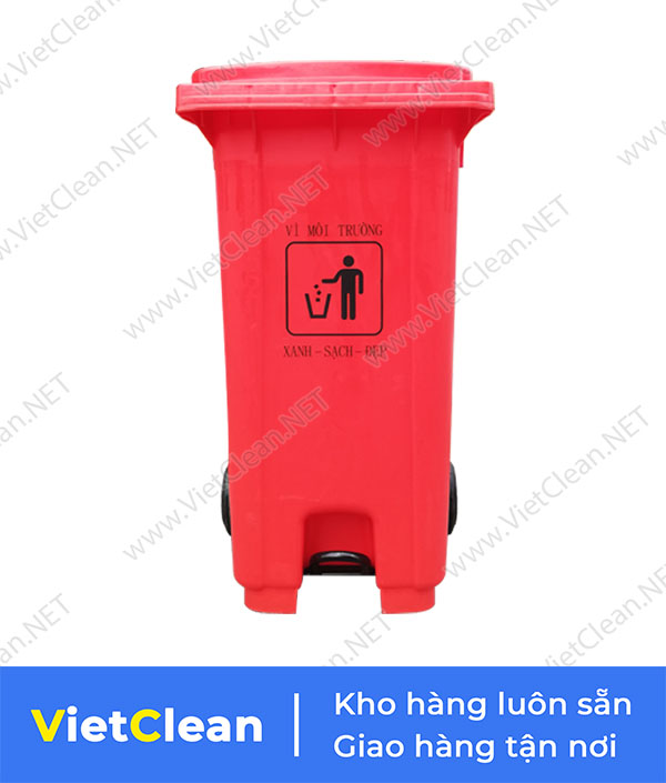 Thung Rac Dap Chan 120 Lit Mau Do