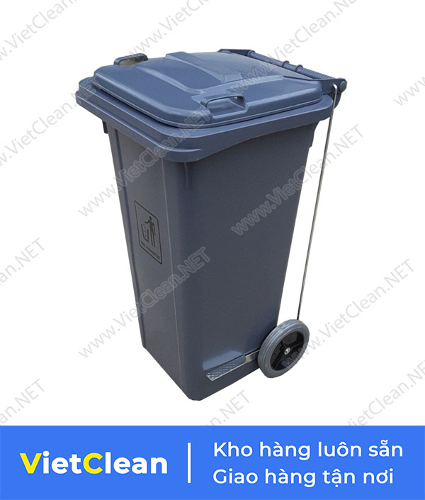 Thung Rac Dap Chan 120 Lit Mau Xam