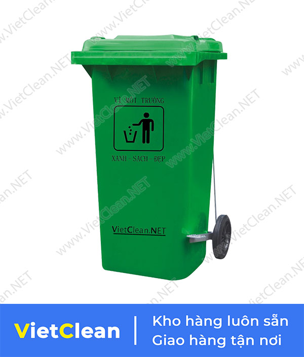 Thung Rac Dap Chan 120 Lit Xanh La